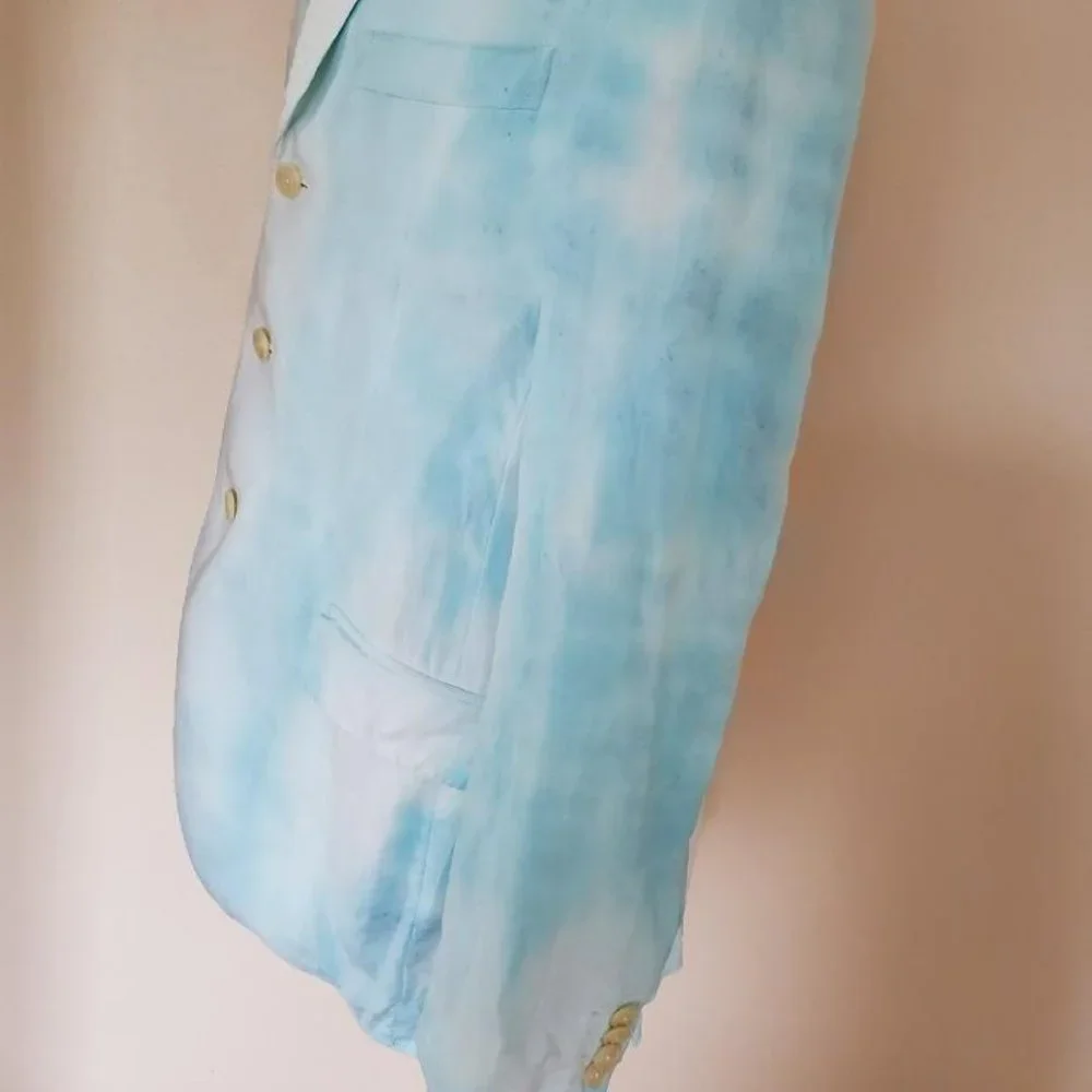 Italian 52 Linen suit blazer blue white tie Dyed jacket 42 40 Large resortwear